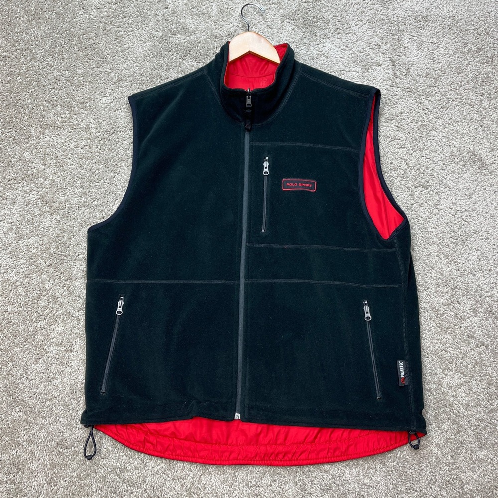 VTG Polo Sport Ralph Lauren Vest Men XL Black Red Reversible Polartec Fleece EUC
